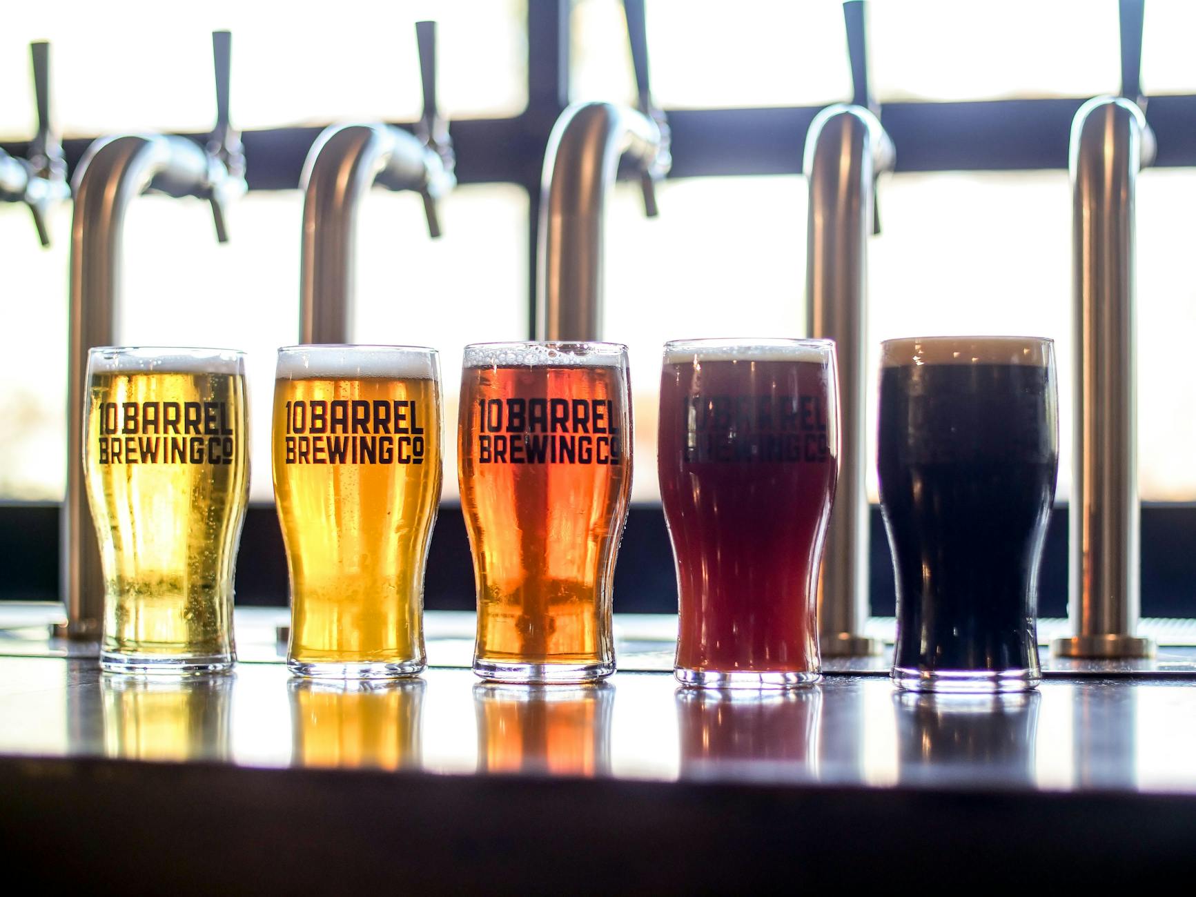 Craft beer taps at a trendy Taipei brewery bar