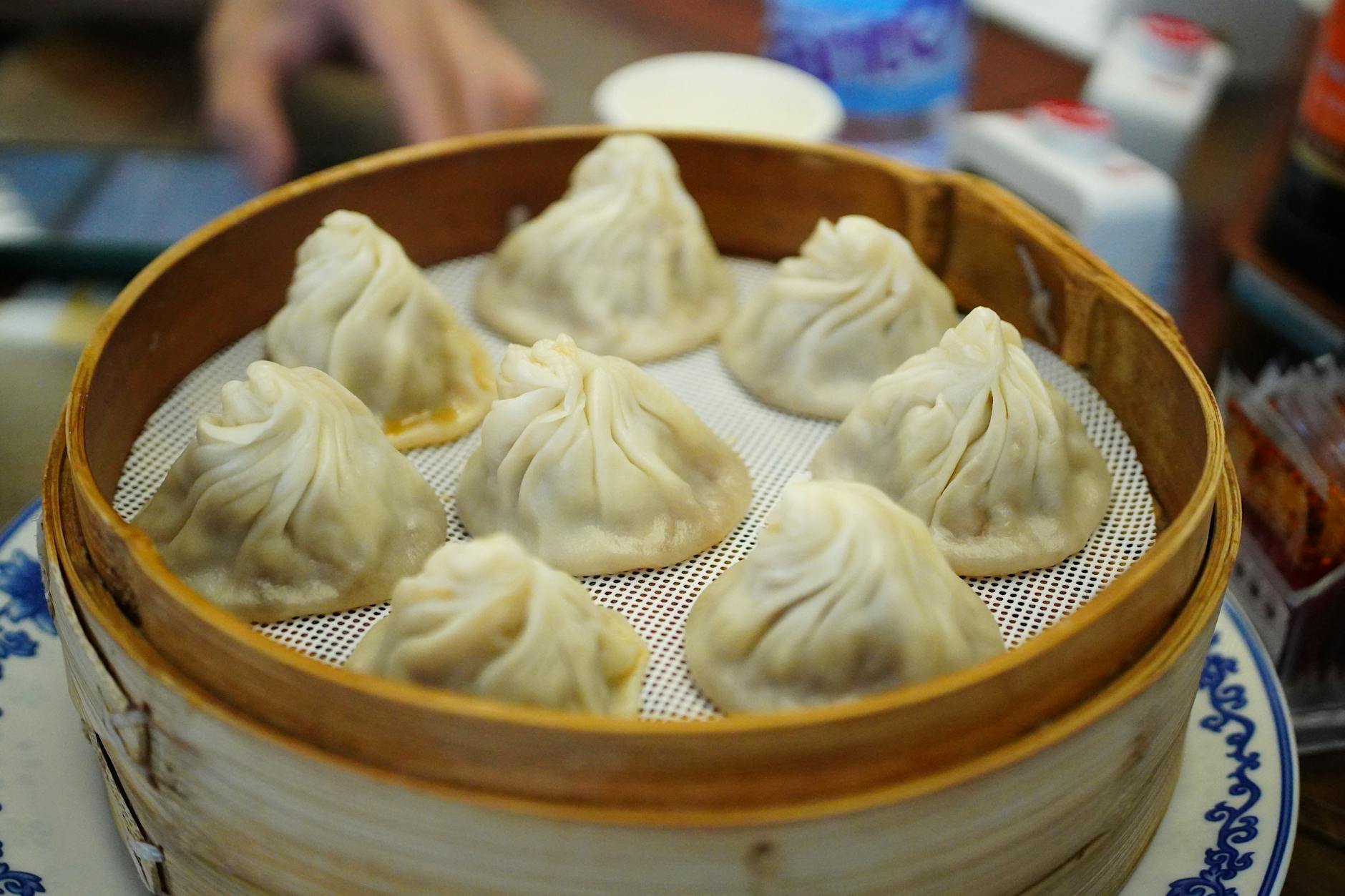 Plate of xiao long bao soup dumplings, a Taipei signature dish