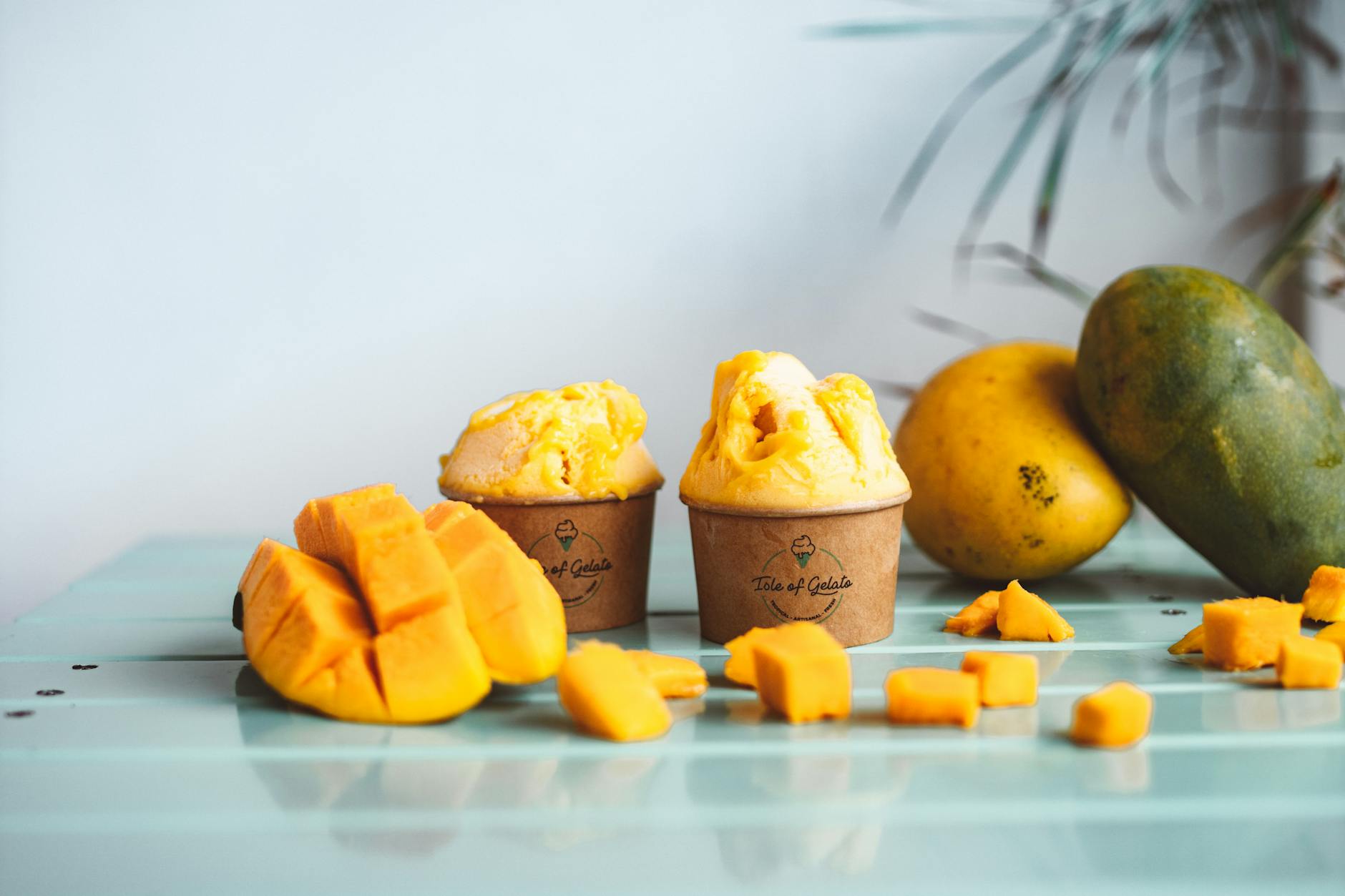 Taiwanese mango shaved ice dessert with fresh mango and condensed milk