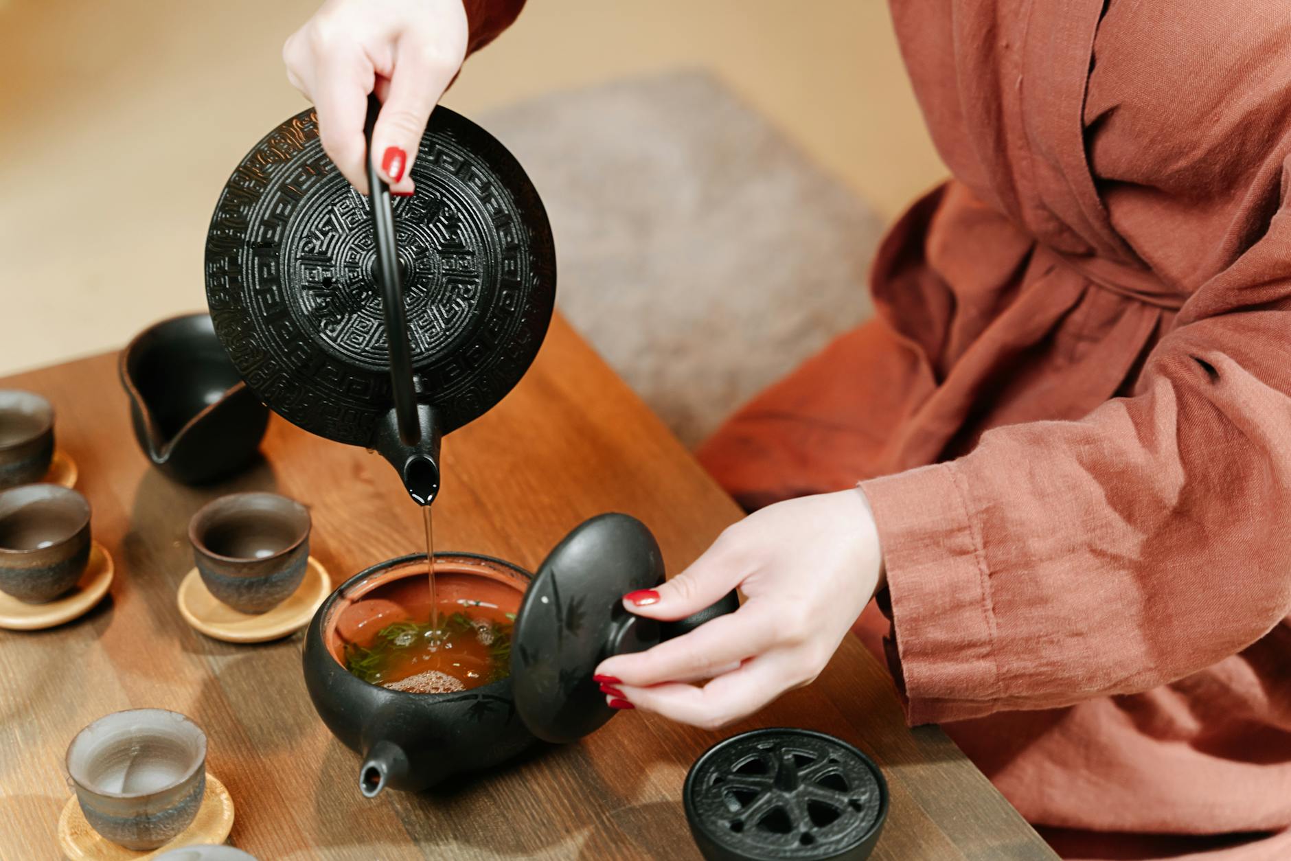 Traditional Taiwanese tea ceremony with oolong tea