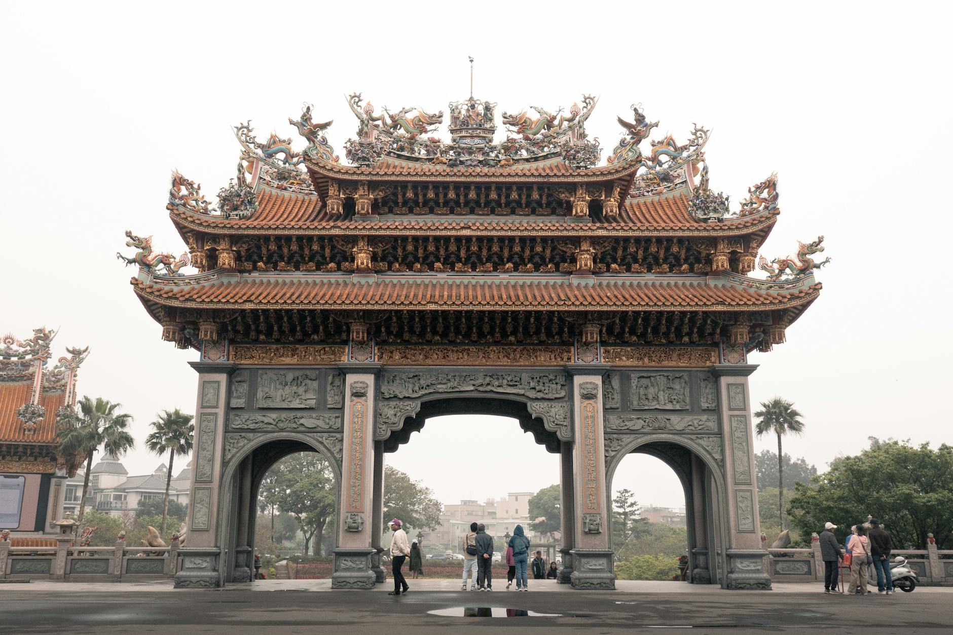 Beautiful traditional Taiwanese temple gate with intricate carvings