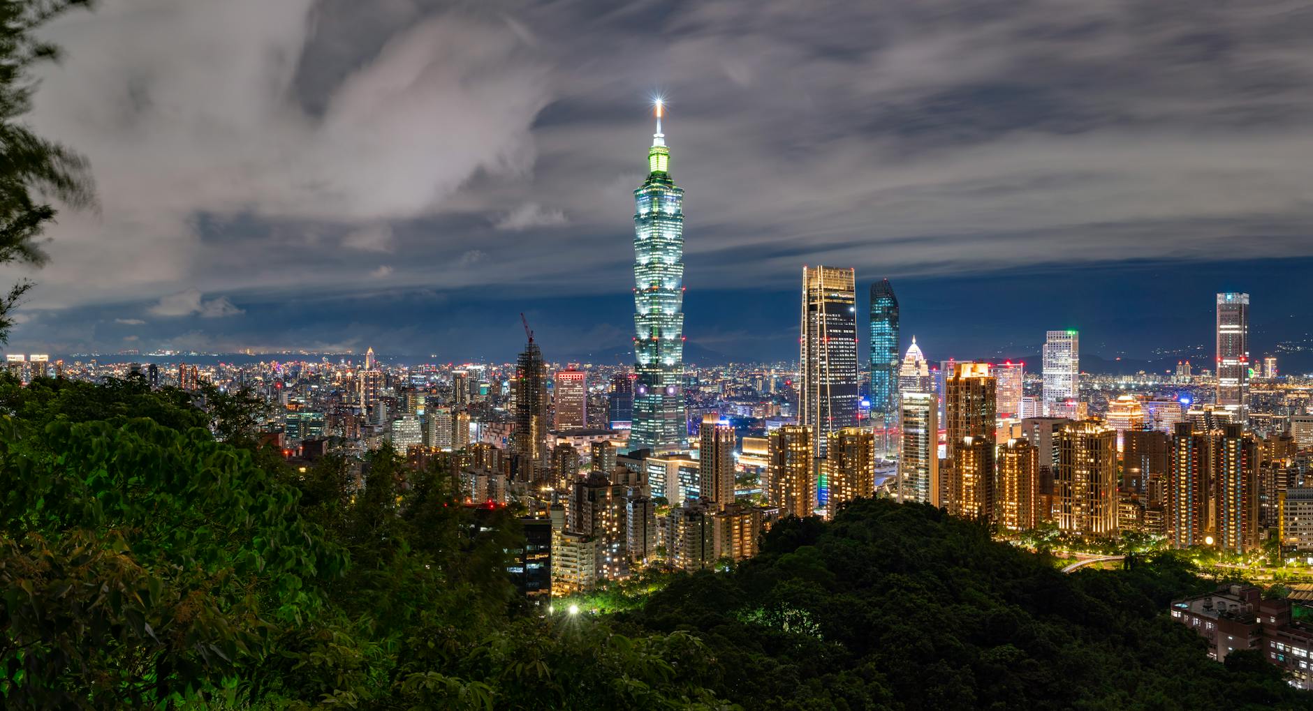Stunning nighttime view of Taipei 101 and city skyline from Elephant Mountain