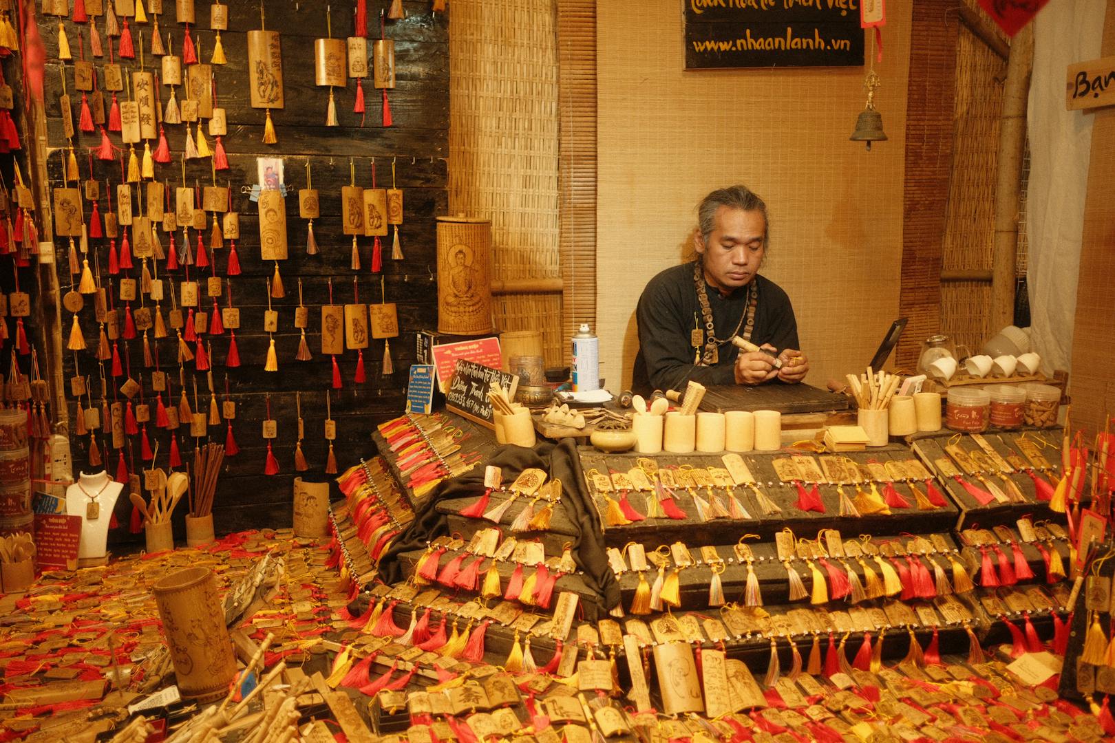 Handmade Taiwanese crafts at a Taipei night market stall