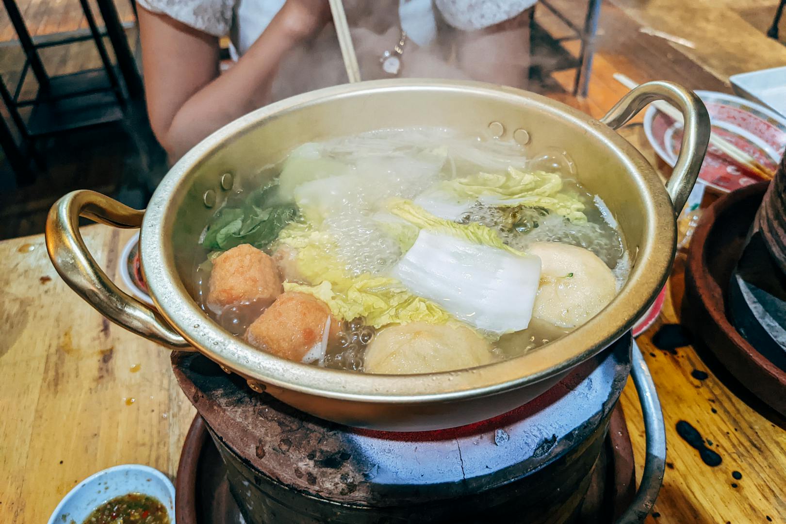 Hot pot dinner in Taipei during cool January weather with friends