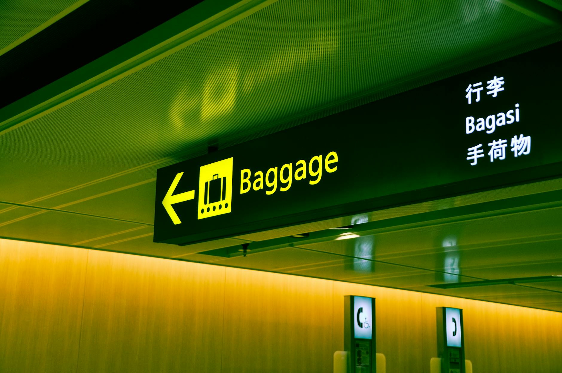Airport terminal with luggage carts and passengers