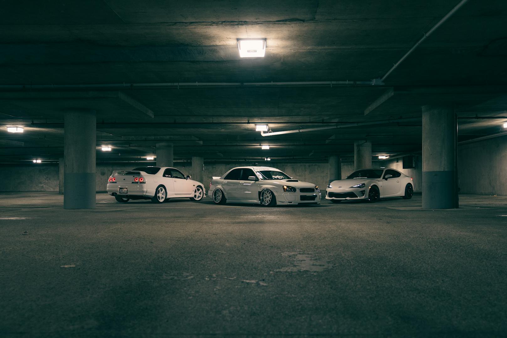 Parking garage in Taipei with multiple vehicles