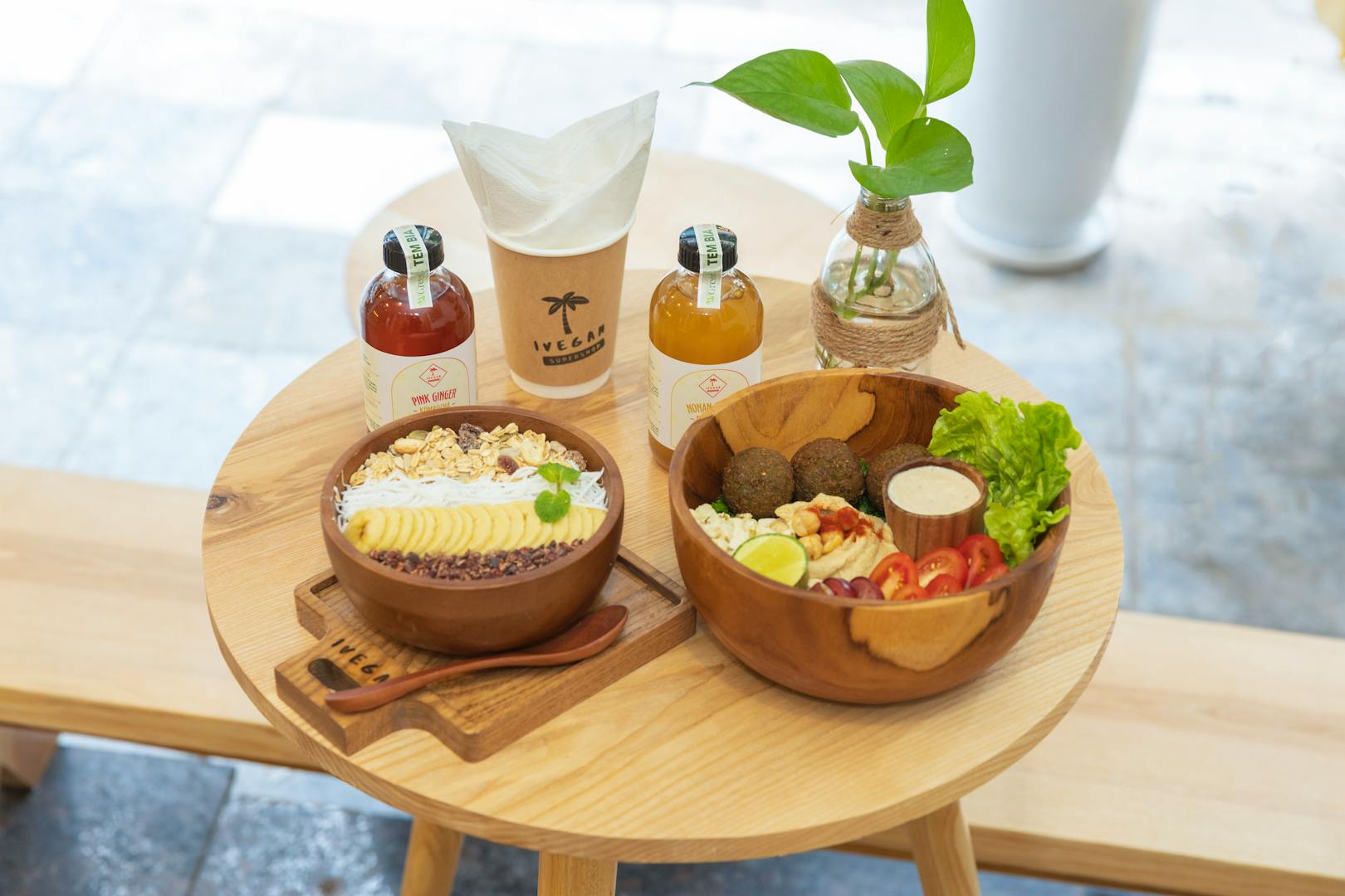 Vegan brunch bowl with avocado and grains at a Taipei cafe