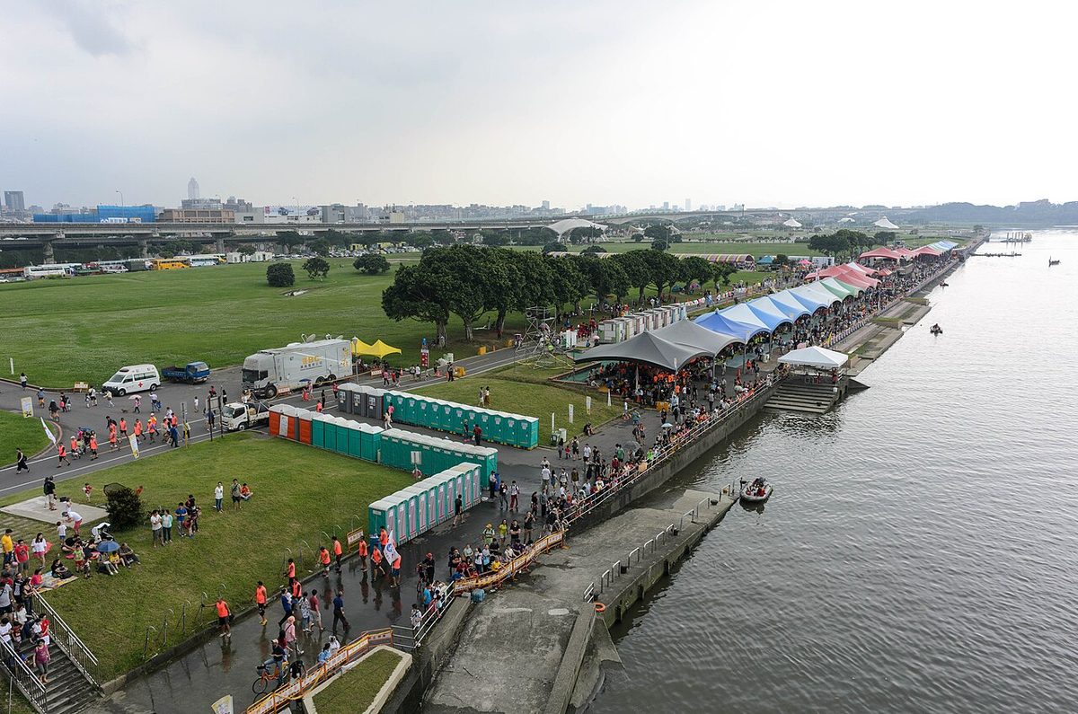 Dajia Riverside Park on the Keelung River, the main venue for Taipei's Dragon Boat Festival races in June