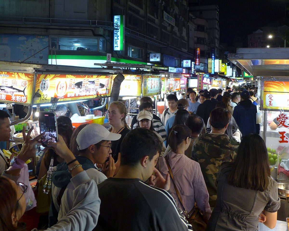 Food stalls and crowds at Ningxia Night Market on the western edge of Taipei's Zhongshan District